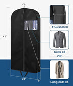 KIMBORA 43" Suit Bags for Closet Storage and Travel, Gusseted Hanging Garment Bags for Men Suit Cover With Handles for Clothes, Coats, Jackets, Shirts（3 Packs） - Image 2