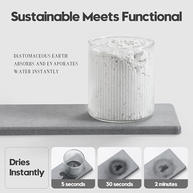 Razborci 3PCS Bathroom Sink Vanity Trays, Quick Stone Drying Mat Dish Soap Dispenser Sponge Holder for Kitchen Counter, Diatomaceous Earth Water Absorbing Caddy Organizer, Light Grey - Image 3