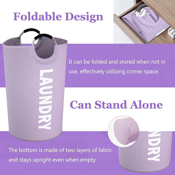 2Pack 125L Laundry Hamper, Oxford Clothes Basket with Padded Handle - Image 6