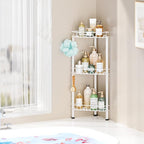 SWTYMIKI Standing Shower Caddy Corner - 3‑Tier Stainless Steel Shower Organizer Shelf with 12 Hooks and Adhesive Pads, Rustproof Corner Shelves Stand Rack for Bathroom Shower Room, white - Image 5