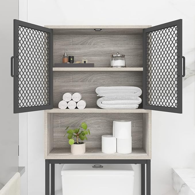 Launica 65 Inch Over The Toilet Storage Cabinet Wood and Metal Light Grey - Image 8