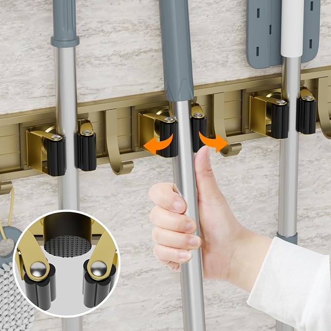 reliahom Broom Holder Wall Mount Mop Hanger Tools organizer 5Racks 4Hooks - Image 4