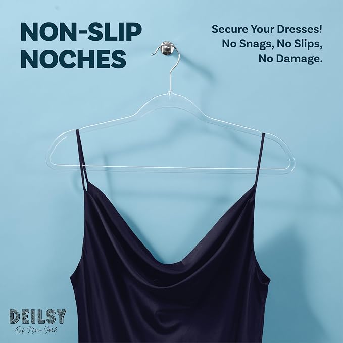 DEILSY™ Clear Thin Hangers with Silver Hook Non-Velvet Hangers 50 Pack | Space saving hangers, sturdy slim hangers, thin hangers for shirts, jackets, coats and everyday clothing - Image 3