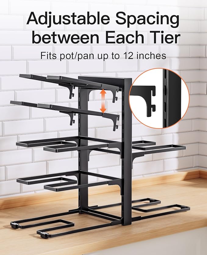 ORDORA Pots and Pans Organizer Under Cabinet 15.8", 8-Tier Adjustable Black - Image 7