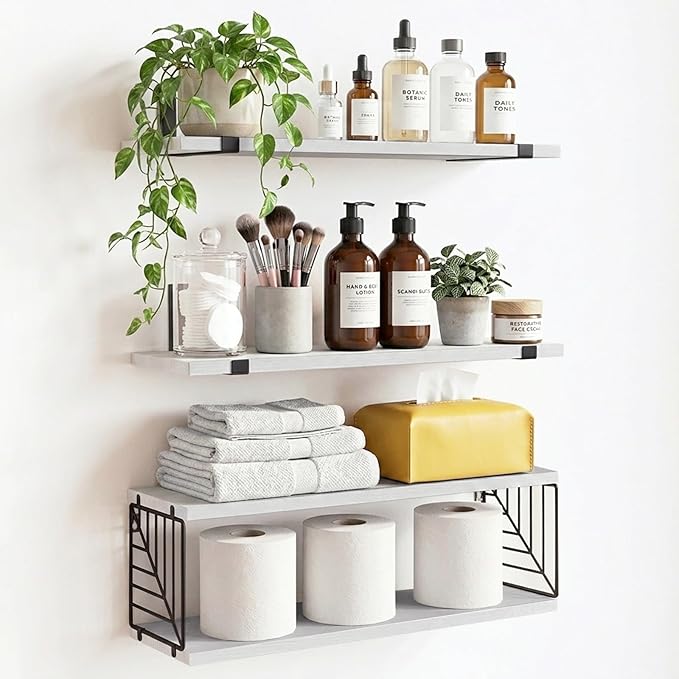 Fixwal 3+1 Tier Bathroom Floating Shelves Over Toilet, White by Fixwal