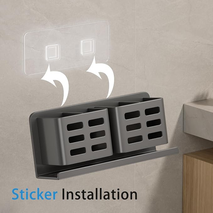 Aluminum Toothbrush Holder， Wall-Mounted，Bathroom Rack，4 Slot，Grey - Image 5