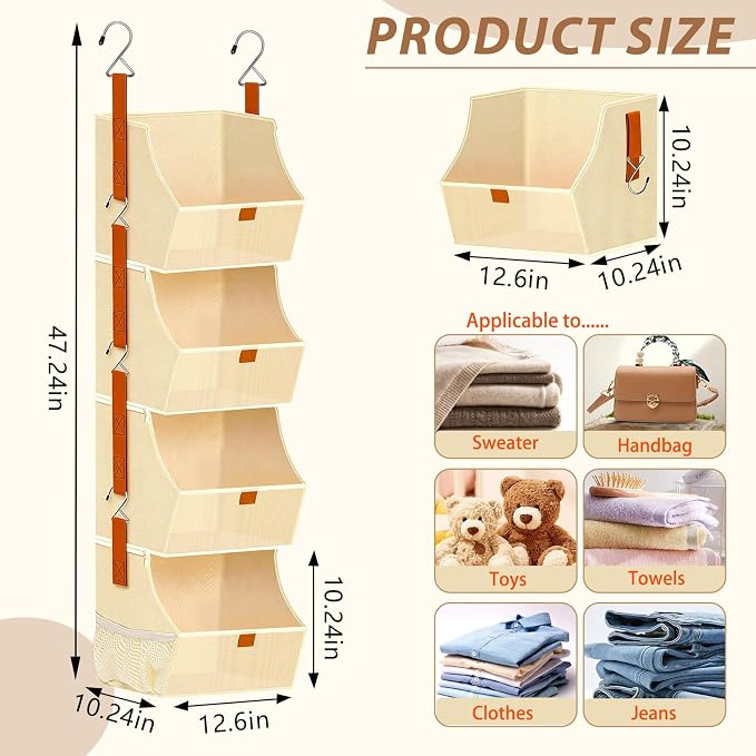 Fabric Hanging Closet Clothes Organizers and Storage Detachable 4 Tier - Image 2