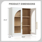 Bathroom Wall Cabinet, 23.5×31.4'' Storage Cabinet, Arched Cabinet Wall Mount with Adjustable Shelf & Glass Doors, Medicine Cabinet for Laundry Room, Bathroom, Kitchen, Living,White/Natural Oak,1PC - Image 2