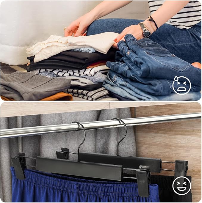 GUANJUNE Clothes Pants Hangers, Space-Saving Skirt Holders with 360 ° Swivel Hooks, Adjustable Clips, Trouser Hangers, Clothes Coat Garment Jeans Hangers (20 Pack, Black) - Image 5