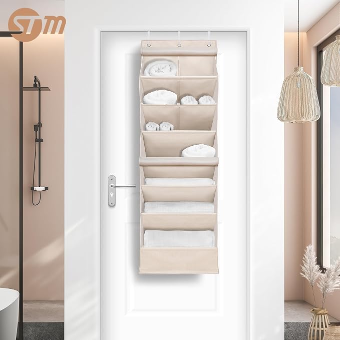 STORAGE MANIAC Over the Door Shoe Organizer with Curtain Dustproof Heavy-Duty Large Deep Pocket Hanging Shoe Organizer for Closet Dorm & Narrow Door Storage Shoe Holder Shoe Rack, 7-Shelf Beige 1 Pack - Image 7