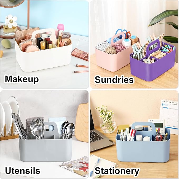 Multiuse Caddy Organizer with Handle, Portable Divided Plastic Tote Bin - Art Craft, Stationary Pen Marker Crayon, Makeup Hair Supplies Storage - Bathroom, Classroom, Dorm, Office, Desk Holder -Purple - Image 2