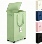 Slim Laundry Hamper with Wheels,15 Gal (55L) Rolling Laundry Basket with lid and wheels Clothes Hamper Foldable Tall Dirty Clothes Basket Sturdy Collapsible Clothes Hamper for Dorm,Laundry Room by Vincona