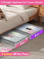 3-in Low Profile Under Bed Storage, No Structure, 2-Pack, Gray | 3" Ultra-Slim, Clear Lid, Reinfoced Handles & Smooth Zips, Dustproof & Waterproof, for Low Bed, Couch, Crib Storage - Image 2