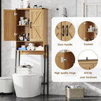 Vabches Over The Toilet Storage Cabinet with 2-Door Design Bathroom Organizers and Storage with Anti-Tip Device Over Toilet Organizer with Shelves for Bathroom,Restroom,Laundry Natural - Image 4