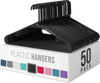 Plastic Hangers 50 Pack Black - Clothes Hangers - Makes The Perfect Coat Hanger and General Space Saving Hangers for Closet and New Apartment Essentials - Percheros Ganchos para Colgar Ropa Hangars by Neaterize