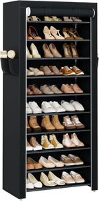 CASAMAYA Shoe Rack with Covers, 10 Tiers Tall Shoe Rack Organizer, Large Capacity Shoe Shelf Storage, Hold 30 Pairs of Shoes, Vertical Shoe Storage Organizer for Closet, Entryway, Black, SRT103B01 by Unknown