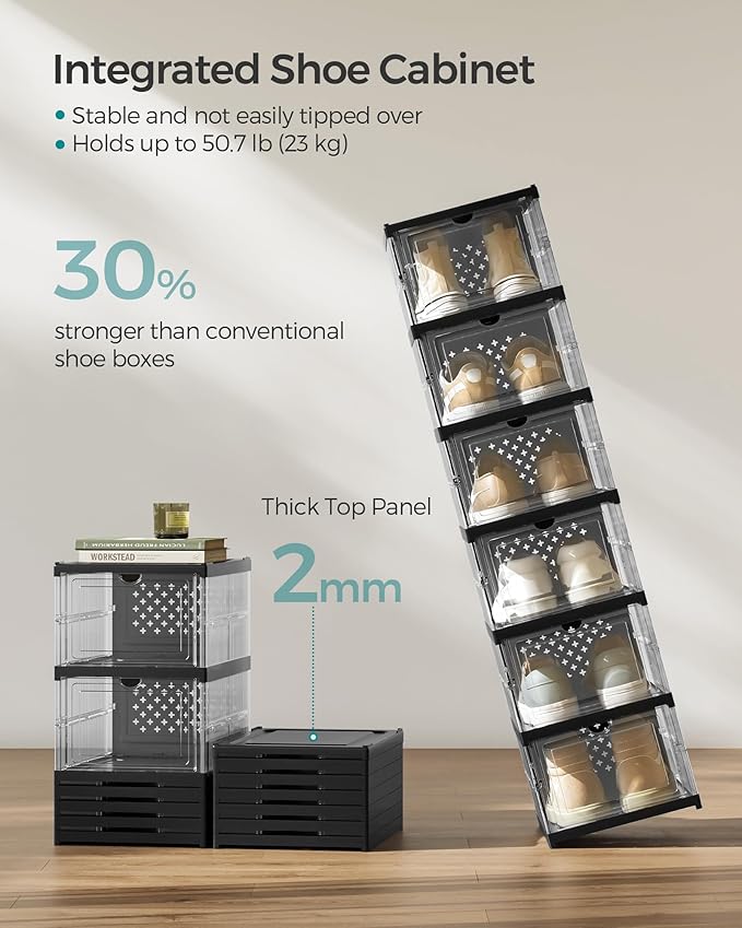 SONGMICS Foldable Shoe Boxes, 6-Tier for 18 Pack, Fit up to US size 13 - Image 4
