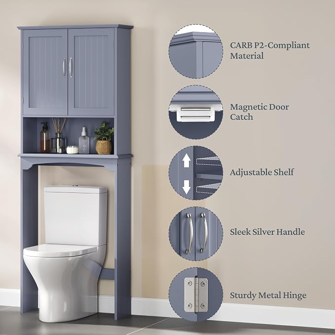 Yaheetech Over the Toilet Storage Cabinet, Bathroom Organizer, Gray - Image 6
