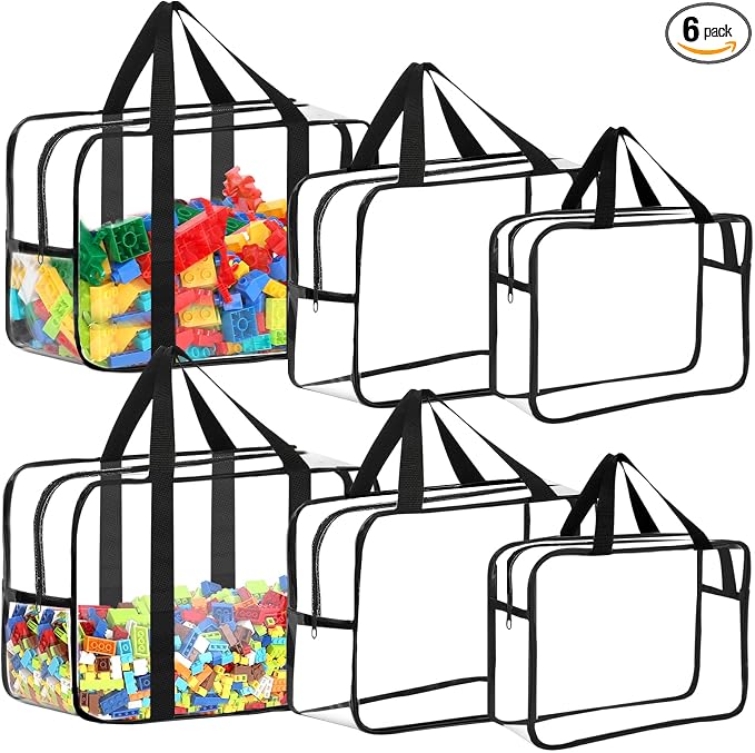 6Pcs Large, XL, XXL Toy Storage Bags with Labels Clear Toy Organizer by OPELETNNT