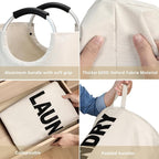 Maxsilan 90L Large Laundry Basket Bag, Collapsible Tall Hamper, Beige - Image 6
