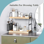 Uneviesyka Bathroom Counter Organizer, 2-Tier Standing Storage Shelf with Basket, Wood Tray for Skincare Vanity Organizer - Image 5