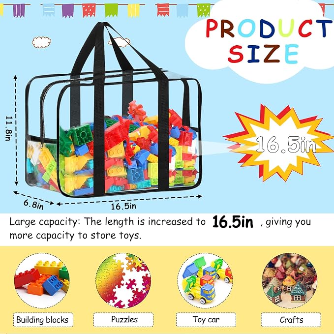 6 Pcs XXL Toy Storage Bags with Labels Reusable Clear Toy Organizer - Image 2