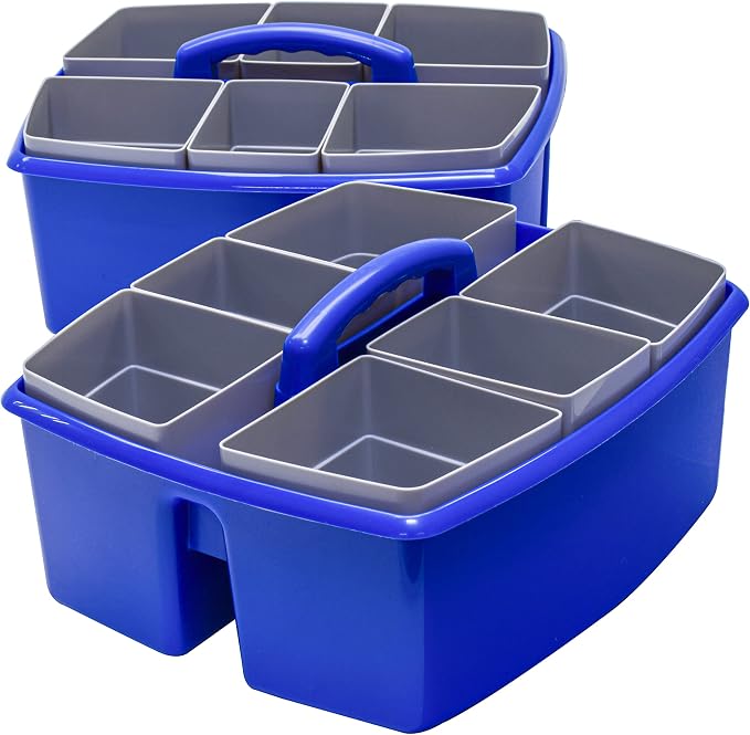 Storex Large Classroom Caddy with Cups, 13 x 11 x 6.575 Inches, Blue, Case of 2 (00985U02C) - Image 2
