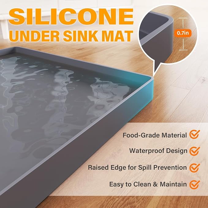 FLATO Waterproof Under Sink Mat, 37" x 19", Beige - Image 2