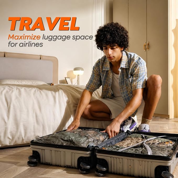 Rechargeable Wireless Pump Travel Storage Bags Set - 15 Pack Medium Size Vacuum Bags for Travel & Home, Space-Saving Compression Packing for Clothes, Blankets & Bedding - Image 9