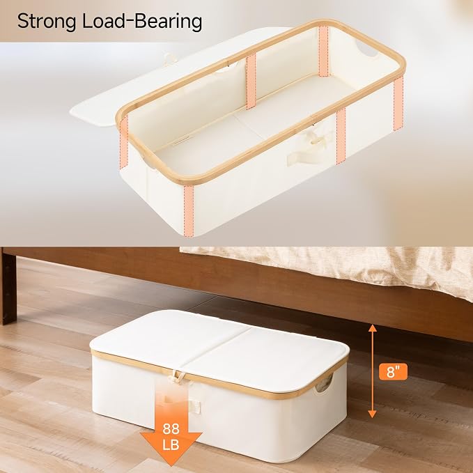 StorageWorks 7" Low Profile Underbed Storage Containers with Bamboo Frame | Strong Frame Resists Sagging, Buckle Flip-Top Lid, Fabric Handles, Foldable Stackable Design, for Dorms, Bedrooms & Closets - Image 6