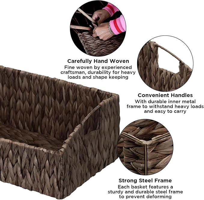 Pantry Baskets Organization, Wicker Basket for Shelf Black - Image 3