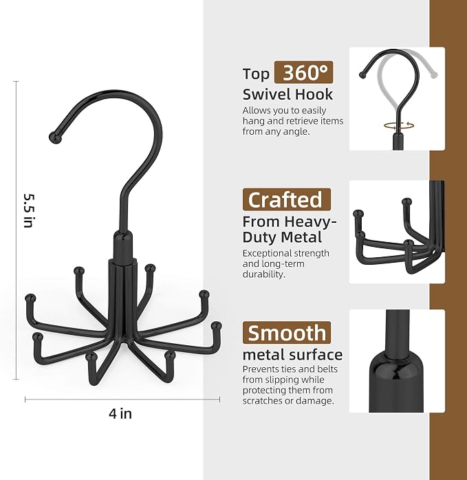 ZEDODIER Tie Hanger for Closet, Rotating Tie Organizer, Holds 8 Ties - Image 5