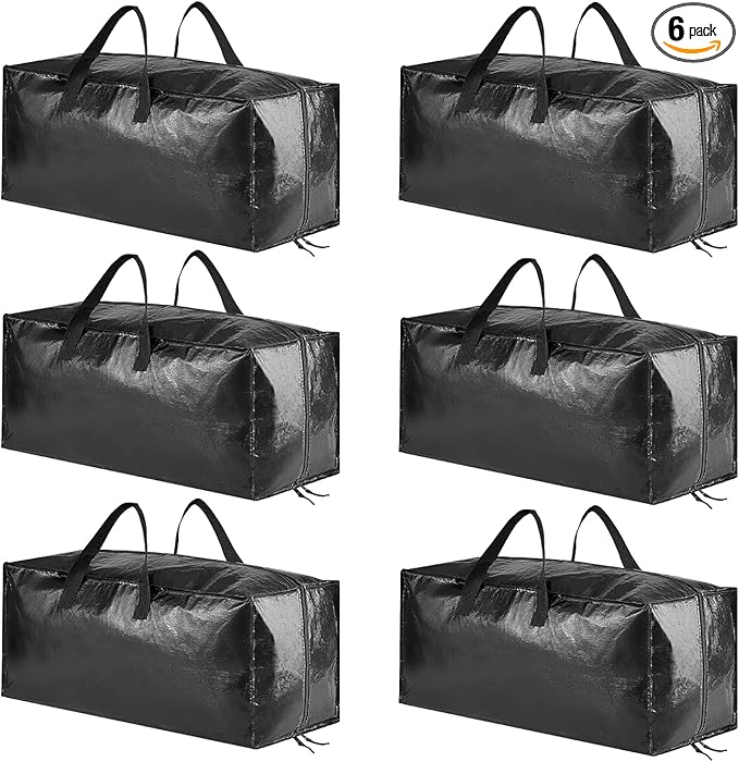 SpaceAid Heavy Duty Moving Bags, Extra Large Storage Totes W/Backpack Straps Strong Handles & Zippers, Alternative to Moving Boxes, Packing & Moving Supplies, Black (6 Pack) by SpaceAid