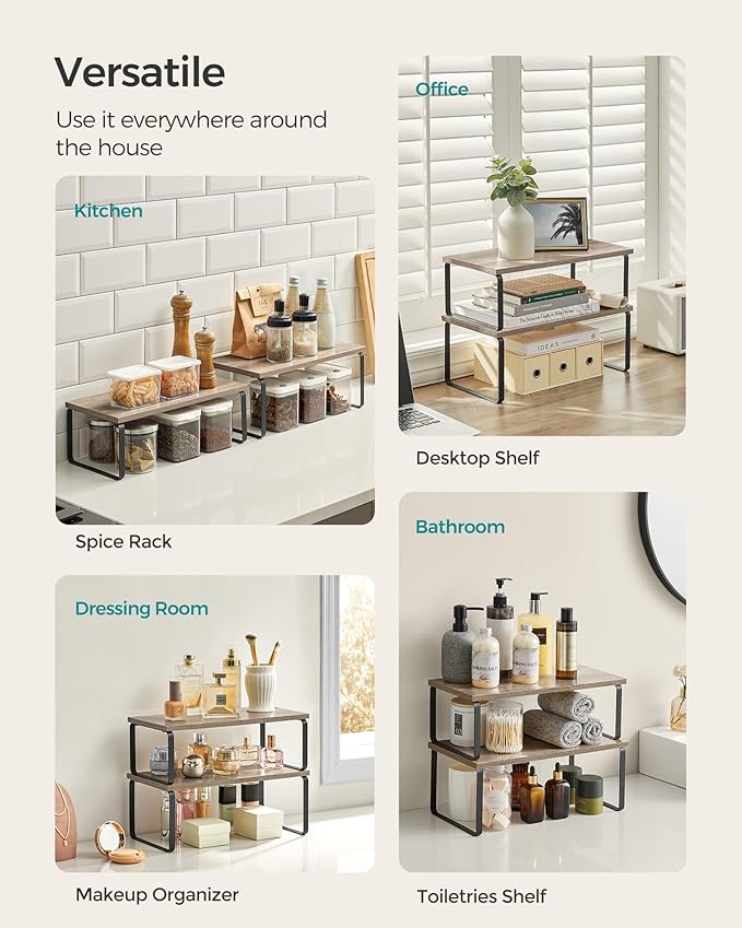 SONGMICS Cabinet Organizer Shelf, Set of 2 Spice Rack, Kitchen Storage - Image 3