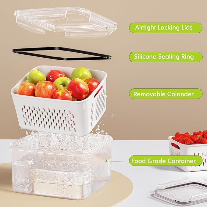 HOMETALL 6 PCS Fruit Storage Containers for Fridge with 6 Removable Colanders, BPA Free Produce Containers for refrigerator, Dishwasher & Microwave Safe Food Containers Keep Fruit, Salad, Berry, Fresh - Image 6