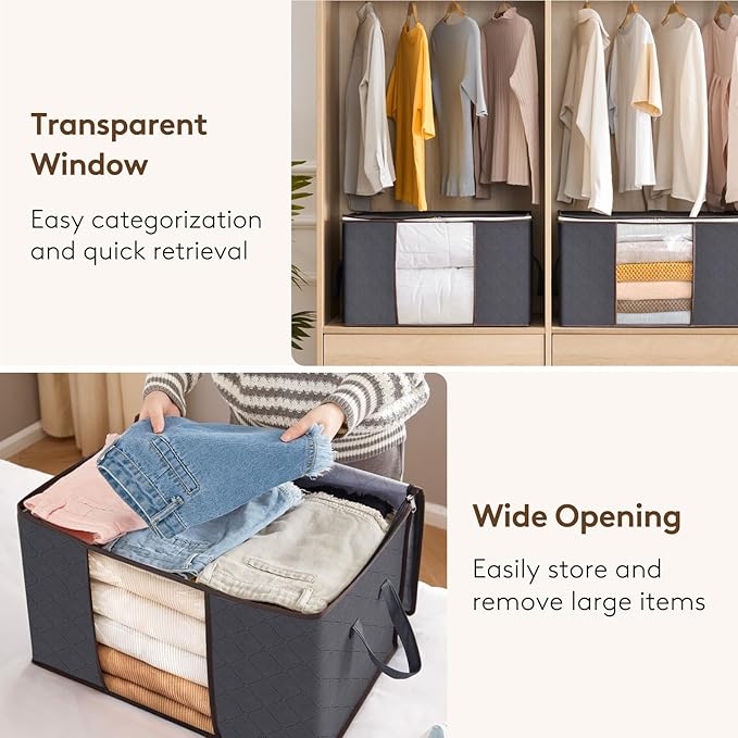 Lifewit 4 Pack 60L Clothes Storage Bins with Lids, Foldable Blanket Storage Bags with Zippers, Clear Window and Reinforced Handles, Closet and Organization for Clothing, Sweater, Comforter, Bedding - Image 5