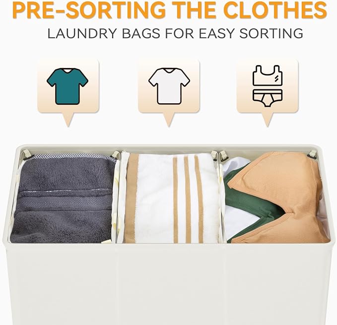 WOWLIVE 180L Laundry Hamper 3 Section, Large Laundry Basket with Lid - Image 4