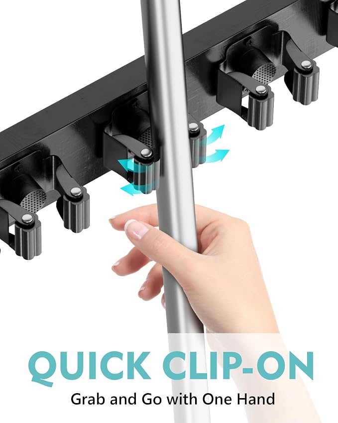 Mop and Broom Holder Wall Mount, No Drill Over the Door, Black - Image 4