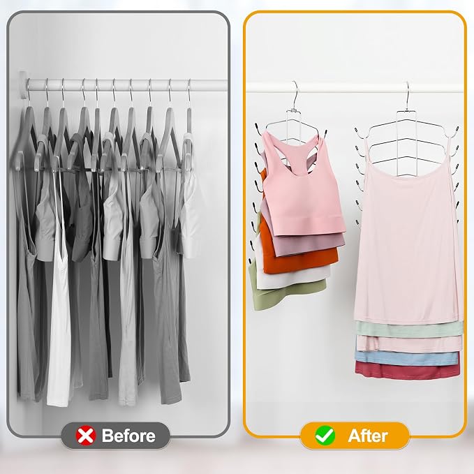 TOPIA HANGER 2 Pack Tank Top Hanger, 8 Layers Bra Hanger Space Saving, Sport Yoga Bras Holder, Closet Organizers and Storage for Camisoles Tank Tops Sports Yoga Bras Swimsuits, Silver CT79B - Image 2