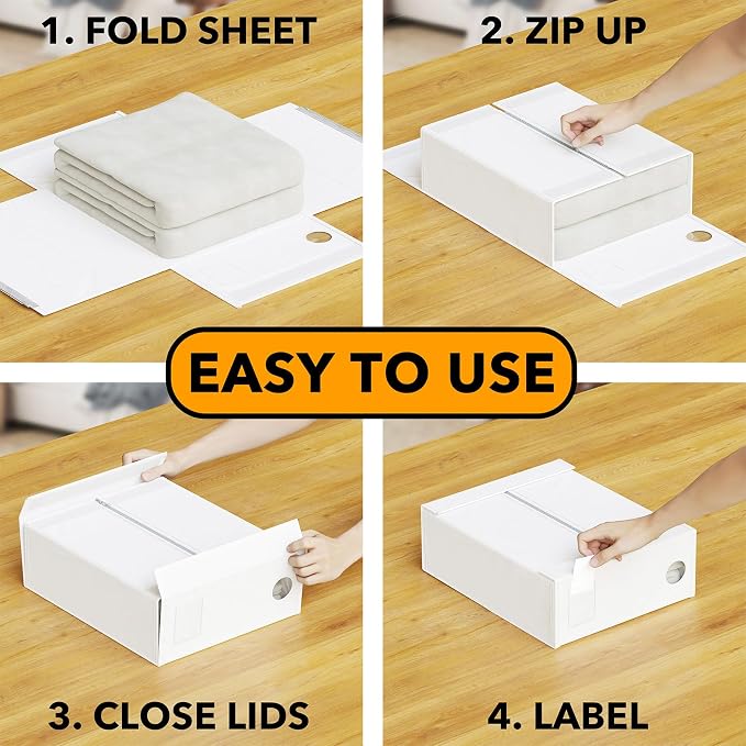 SpaceAid 10 Pack Bed Sheet Organizers and Storage, Foldable Sheet Organizer for Linen Closet, Sheets Set Folder Keeper with Window XL (Queen & King Size) Organizing Bedding Container, White - Image 3