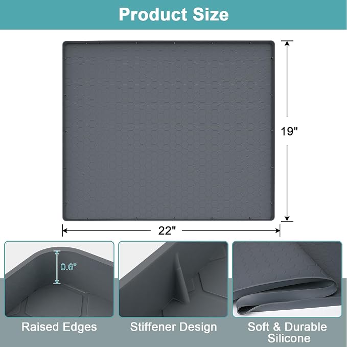 Silicone Under Sink Mat 22" x 19", Under Sink Mats for Kitchen Waterproof, Under Sink Protector Mats for Cabinets, Under Sink Tray Organizer for Kitchen and Bathroom, Gray - Image 2