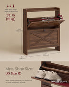 VASAGLE Narrow Shoe Storage Cabinet Organizer with 2 Flip Drawers | Freestanding Shoe Rack, Fits 14 to 16 Pairs, for Entryway, Farmhouse Style, Chestnut Brown, HAINS Collection UHSC203KX01S - Image 2