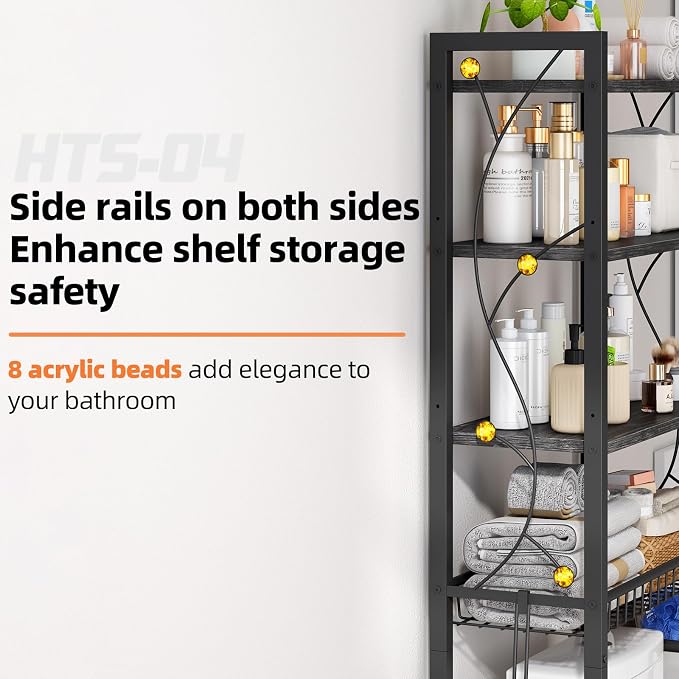 Over-The-Toilet Storage Rack, 4-Tier Bathroom Organizer Shelf Over Toilet with Adjustable Shelf and Basket, Freestanding Space Saver Bathroom Shelves Above Toilet for Room (Oak Gray) - Image 3