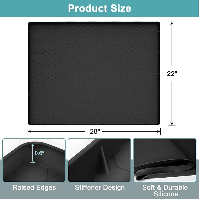 Under Sink Mat 28" x 22", Silicone Under Kitchen Sink Mat, Waterproof Under Sink Protector Mat, Shelf Liners Cabinet Liner for Kitchen and Bathroom, Black - Image 2