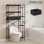 Quikraen 7-Tier Over the Toilet Storage Shelf, Large Bathroom Organizer with 2 Fabric Drawers, 4+3 Adjustable Side Shelves, Sturdy Freestanding Space Saver Rack with Hooks for Bedroom, Laundry, Black - Image 2