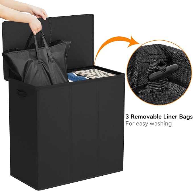 WOWLIVE 180L Laundry Hamper 3 Section, Large Laundry Basket with Lid - Image 6