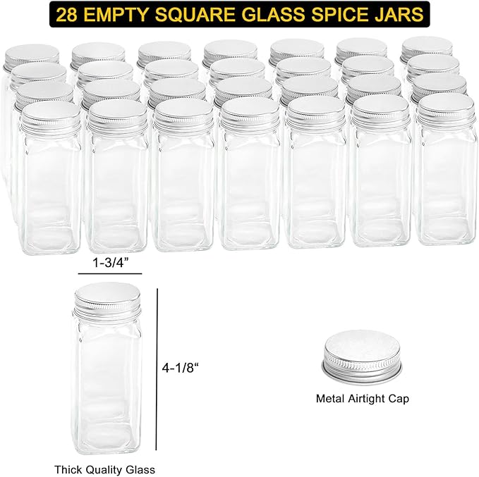 SpaceAid Spice Rack with 24 Spice Jars, 386 Spice Labels, Chalk Marker and Funnel, Wood Hanging Seasoning Shelf for Cabinet Door or Wall Mount (4 Pack) - Image 4
