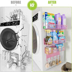 4 Pack Magnetic Shelves for Washing Machine, Heavy-Duty Magnetic Laundry Organizer with Hooks, Washing Machine Shelf for Refrigerator, Metal Storage Baskets, Closet & Laundry Room Organization (Pink) - Image 5