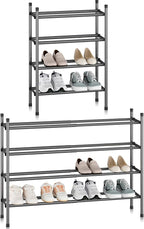 STORAGE MANIAC Expandable Shoe Rack, 16 Pairs Stackable Small Shoe Rack, Metal Adjustable Shoes Organizer for Closet, Entryway, Hallway, Garage, Front Door, Shoes Shelves, Black 4 Tier by STORAGEMANIAC