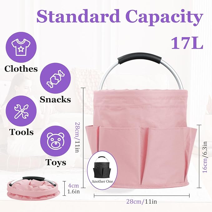 2Pcs 17L Cleaning Caddy with Handle, 600D Oxford Garden Tool Bag,Black+Pink - Image 2